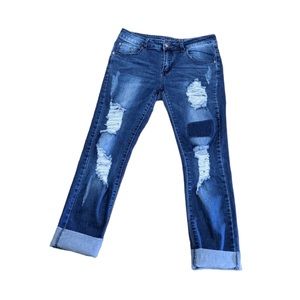 BAMBOO  Distressed Patchwork Stretch  Skinny Jeans - Juniors 9/10